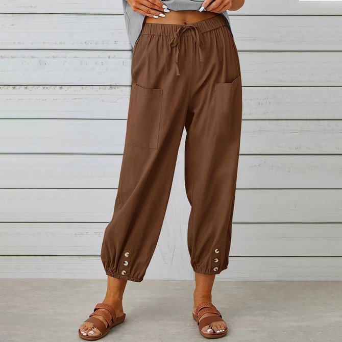 Women Plain Ankle Pants Elastic Waist Pants Casual Spring/Fall Trousers