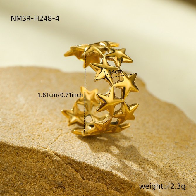 European And American Ins Cold Style 18k Gold Geometric Irregular Titanium Steel Ring Does Not Fade All-match High-grade Open Stainless Steel Electroplated Ring