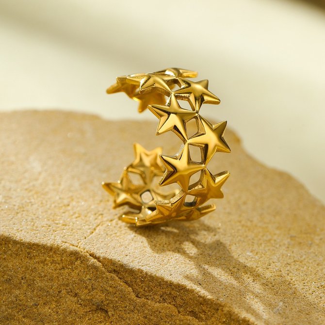 European And American Ins Cold Style 18k Gold Geometric Irregular Titanium Steel Ring Does Not Fade All-match High-grade Open Stainless Steel Electroplated Ring