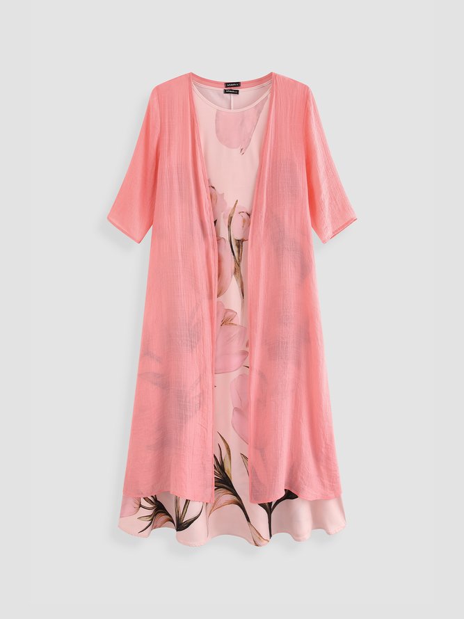 Women's Floral Pattern Daily Going Out Two Piece Set Three Quarter Sleeve Casual Spring/Fall Coat With Skirt Matching Set