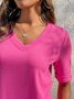 Women's Half Sleeve T-shirt Summer Plain Ribbed V Neck Going Out Casual Top Deep Pink 