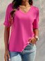 Women's Half Sleeve T-shirt Summer Plain Ribbed V Neck Going Out Casual Top Deep Pink 