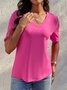 Women's Half Sleeve T-shirt Summer Plain Ribbed V Neck Going Out Casual Top Deep Pink 