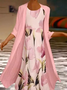 Women's Floral Pattern Daily Going Out Two Piece Set Three Quarter Sleeve Casual Spring/Fall Coat With Skirt Matching Set