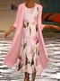 Women's Floral Pattern Daily Going Out Two Piece Set Three Quarter Sleeve Casual Spring/Fall Coat With Skirt Matching Set