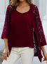 Women's Plain Daily Going Out Two Piece Set Three Quarter Sleeve Casual Spring/Fall Coat With Cami Matching Set