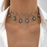 Amazon cross-border jewelry retro ethnic style creative design hollow carved turquoise necklace clavicle chain for women
