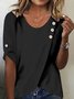 Women's Three Quarter Sleeve Tee T-shirt Spring/Fall Plain Buckle Cotton Crew Neck Daily Going Out Casual Top White