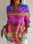 Women's Stripes Floral Long Sleeve Shirt Spring/Fall Shirt Collar Daily Casual Top