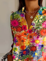 Women's Long Sleeve Shirt Spring/Fall Floral Buckle Shirt Collar Daily Going Out Casual Top