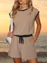 Women Striped Crew Neck Short Sleeve Casual Summer Jumpsuit