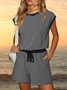 Women Striped Crew Neck Short Sleeve Casual Summer Jumpsuit