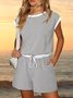 Women Striped Crew Neck Short Sleeve Casual Summer Jumpsuit