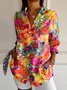 Women's Long Sleeve Shirt Spring/Fall Floral Buckle Shirt Collar Daily Going Out Casual Top