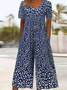 Women Floral V Neck Half Sleeve Casual Summer Jumpsuit