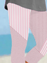 Women Striped Capris Elastic Waist Pants Casual Summer Trousers