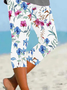 Women Floral Capris Elastic Waist Pants Casual Summer Trousers