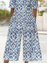Women Geometric V Neck Half Sleeve Casual Summer Jumpsuit