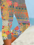 Women Floral Capris Elastic Waist Pants Casual Summer Trousers